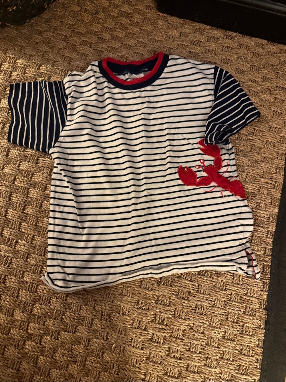 Florence Eiseman Navy & White Striped Tee with Red Lobster